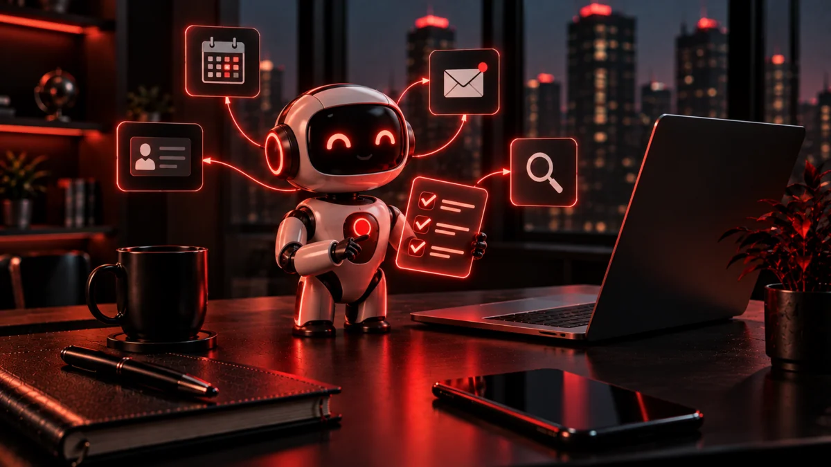 AI agent working through business tasks with connected tools, Avikosh Digital