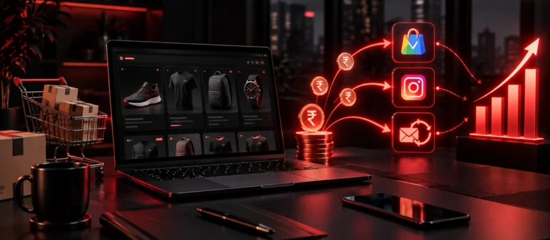 Ecommerce marketing budget split across shopping, social and retention, Avikosh Digital